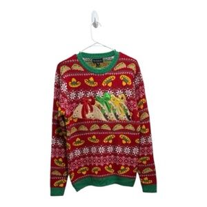 Buzzard Bay Men’s Medium Ugly Christmas Sweater Tacos Sombreros Red Green